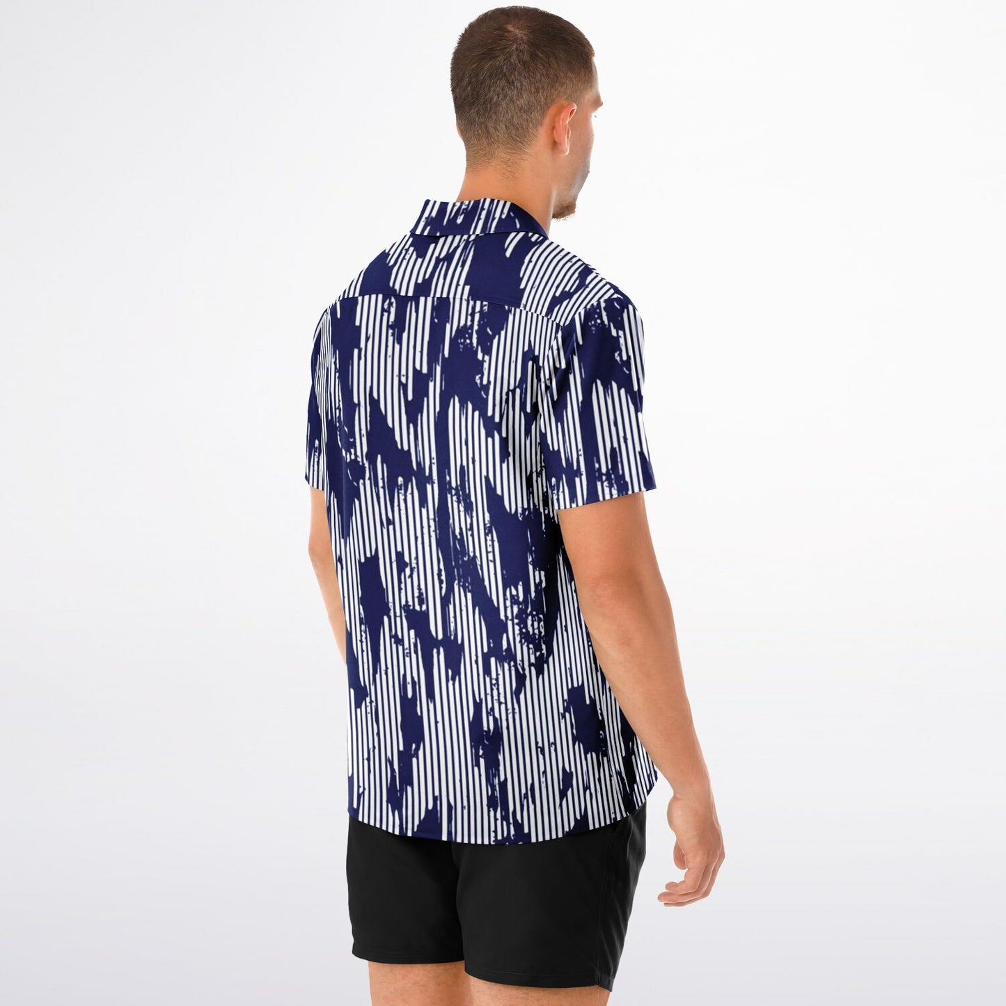 Blue Abstract Spread Collar Short Sleeve Shirt