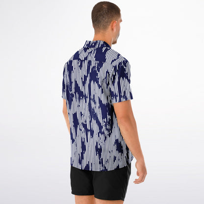 Blue Abstract Spread Collar Short Sleeve Shirt