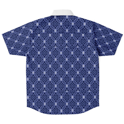 Purple Floral Seamless Pattern Short Sleeve Button Down Shirt - AOP