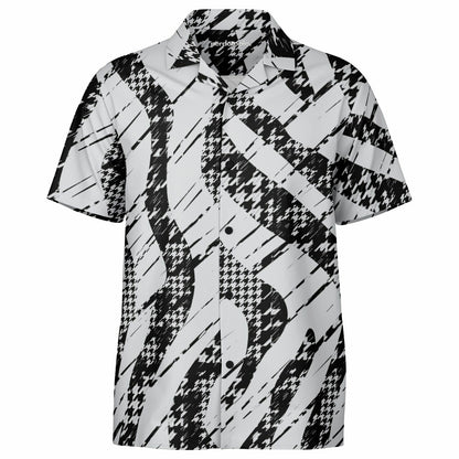 B&W Abstract Spread Collar Short Sleeve Shirt