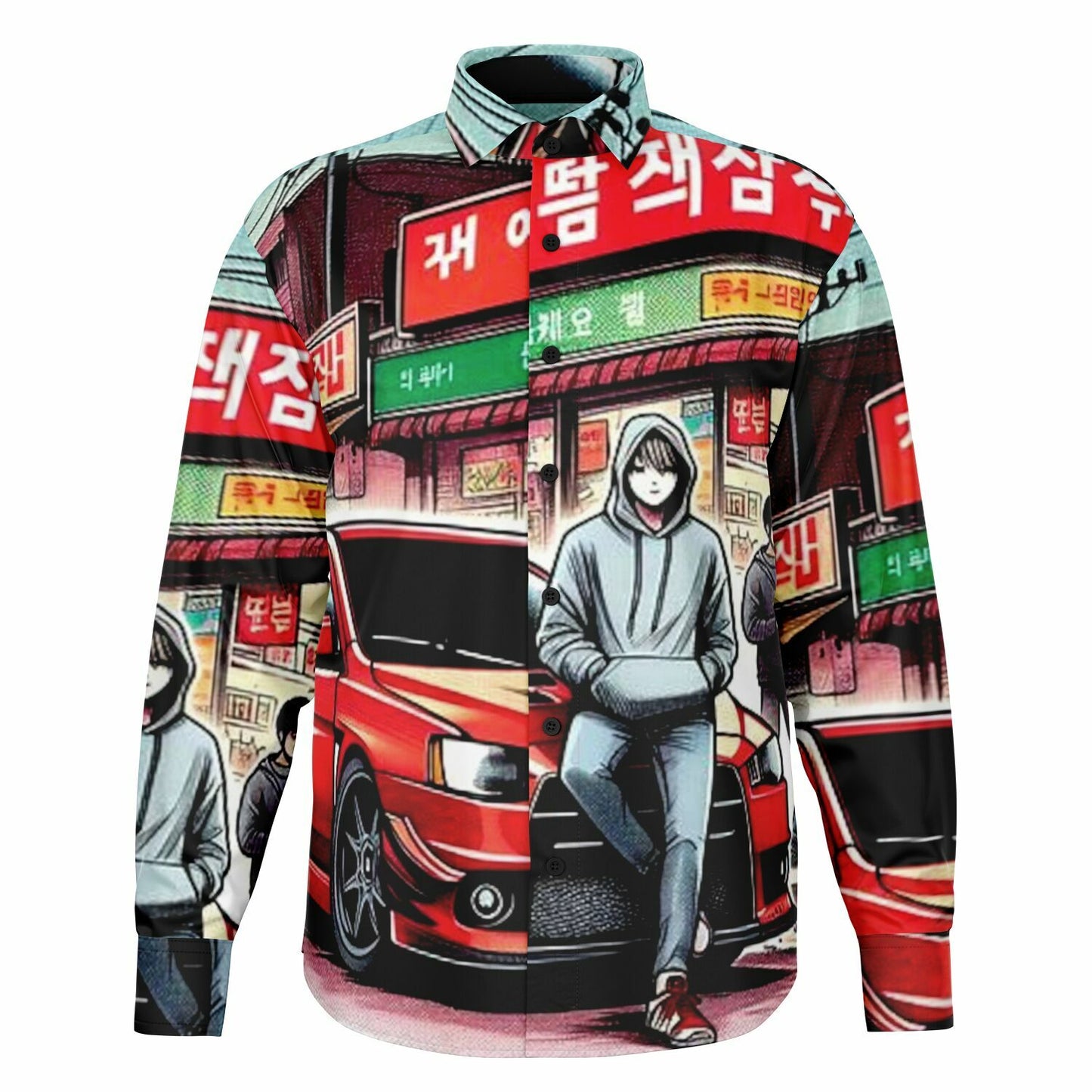 Japanese Street Painting Artwork Long Sleeve Button Down Shirt - AOP