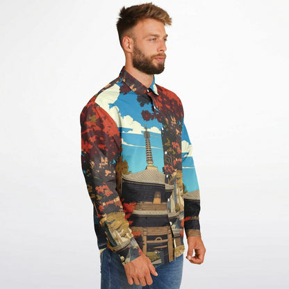 Turbo S Illustration Art Long Sleeve Button Down Shirt - AOP