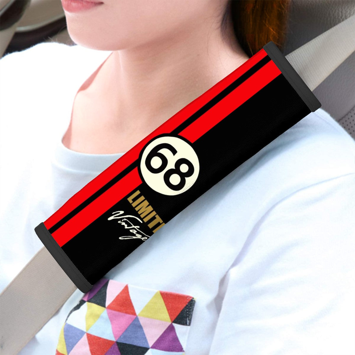 Vintage Racing Stripes Seat Belt Cover Pad 2 Pcs