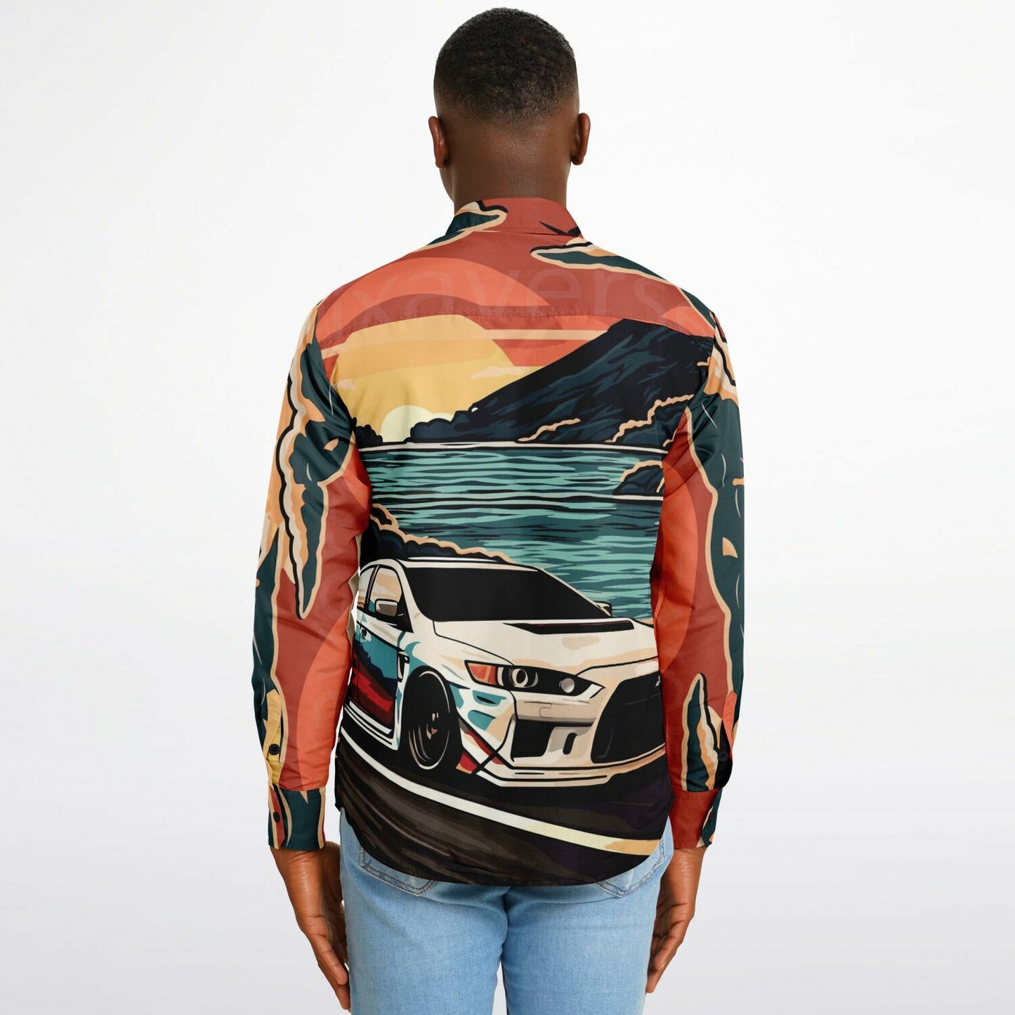 Evo X Illustration Long Sleeve Button Down Shirt - AOP