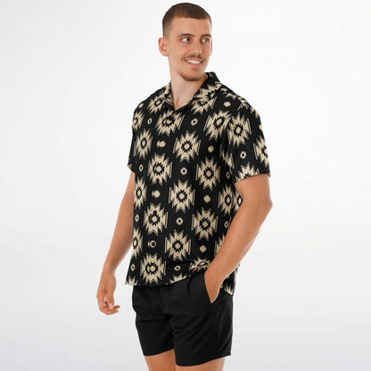 Tribal Pattern Spread Collar Short Sleeve Shirt