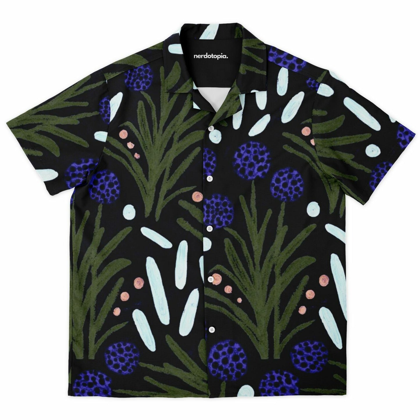Floral art pattern shirt flat lay mockup front.