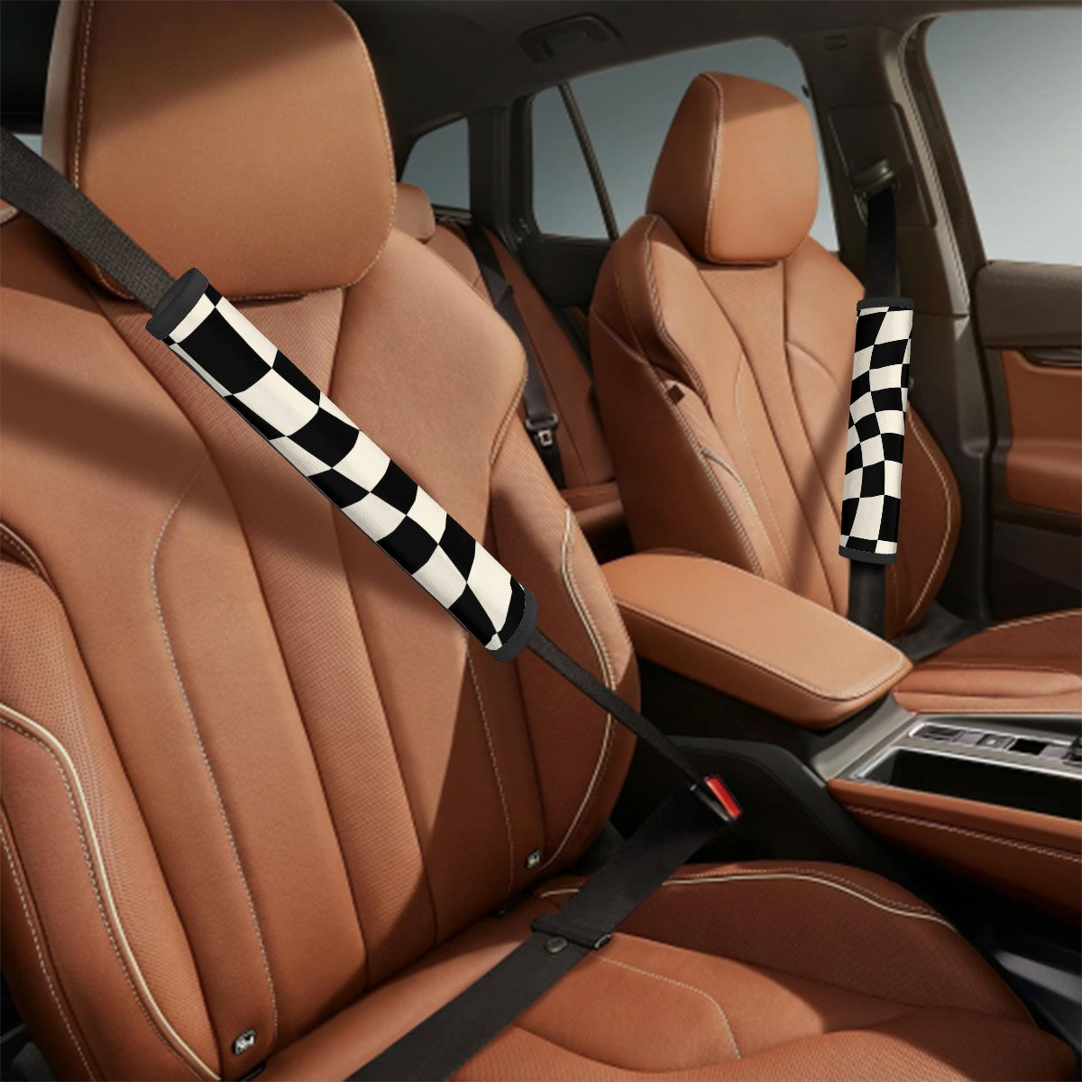 Checkered Flag Seat Belt Cover Pad For Adults 2 Pcs