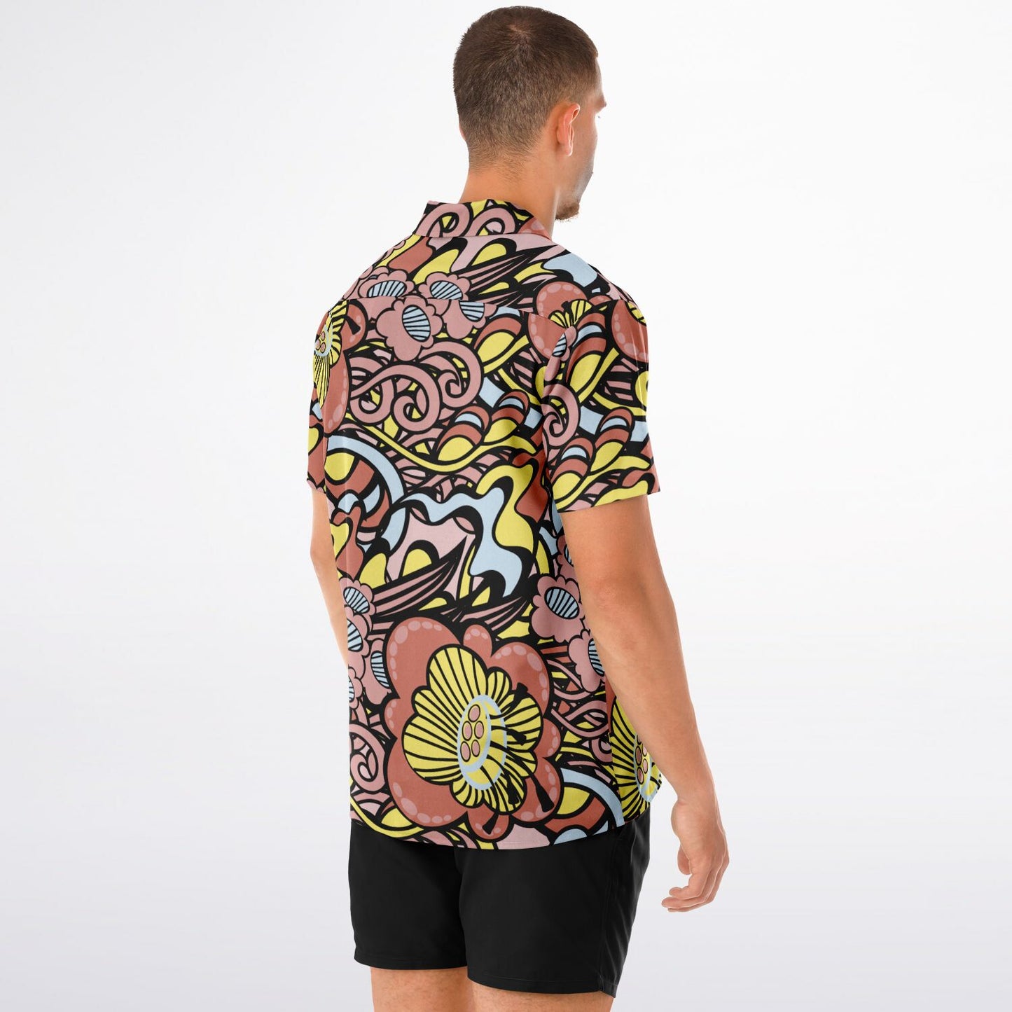 Floral Abstract Spread Collar Short Sleeve Shirt