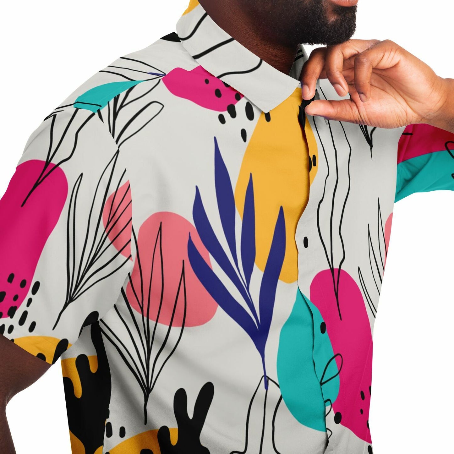 Abstract Floral Colored Pattern Short Sleeve Button Down Shirt - AOP