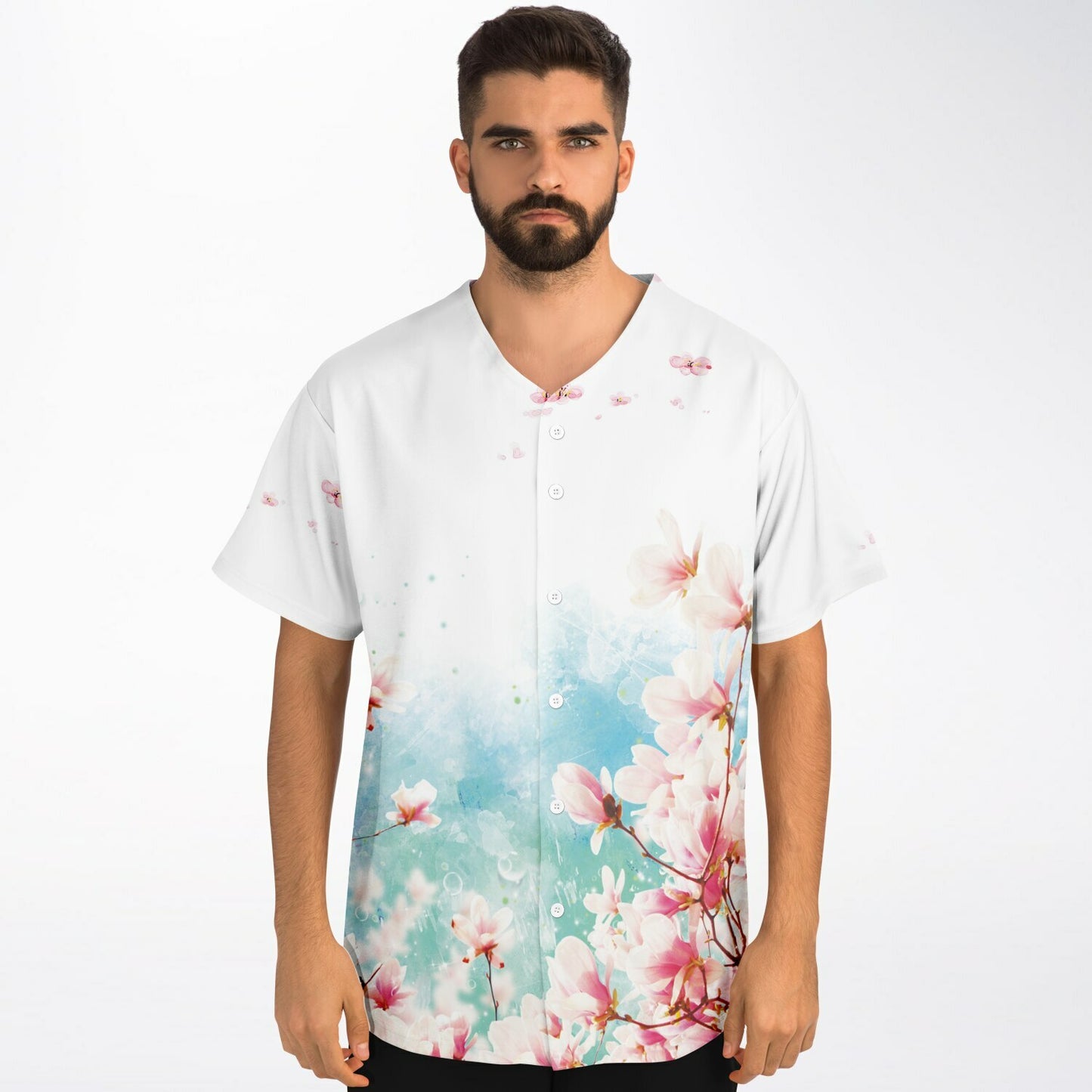 "I Know" Light Floral Pattern Baseball Jersey - AOP