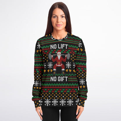 No Lift No Gift Powerlifter Santa Funny Printed Sweatshirt