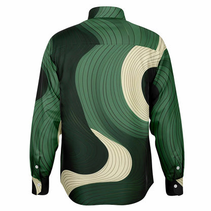 Royal Green Waves Pattern Long Sleeve Button Down Shirt - AOP