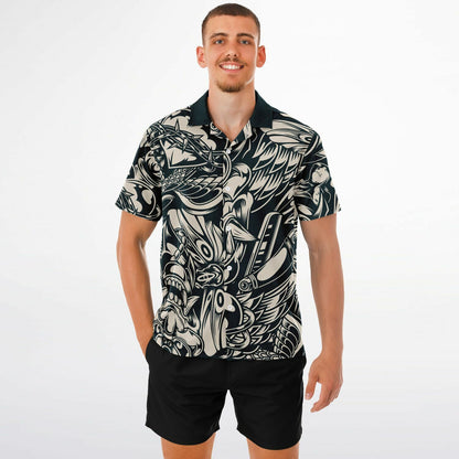 Abstract B&W Spread Collar Short Sleeve Shirt