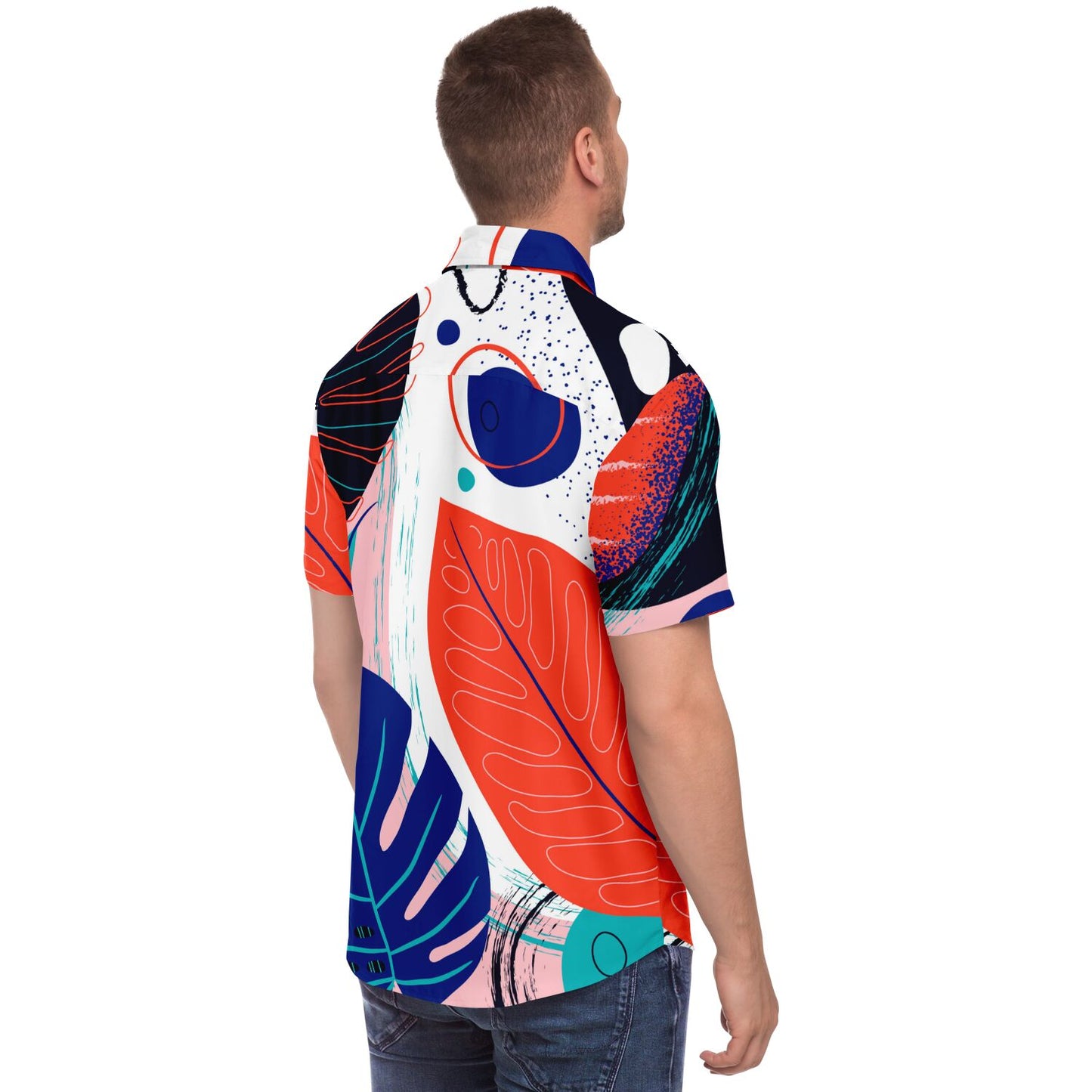 Abstract Leaves Painting Short Sleeve Button Down Shirt - AOP