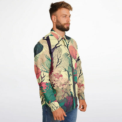 Forest Trees in Autumn Long Sleeve Button Down Shirt - AOP