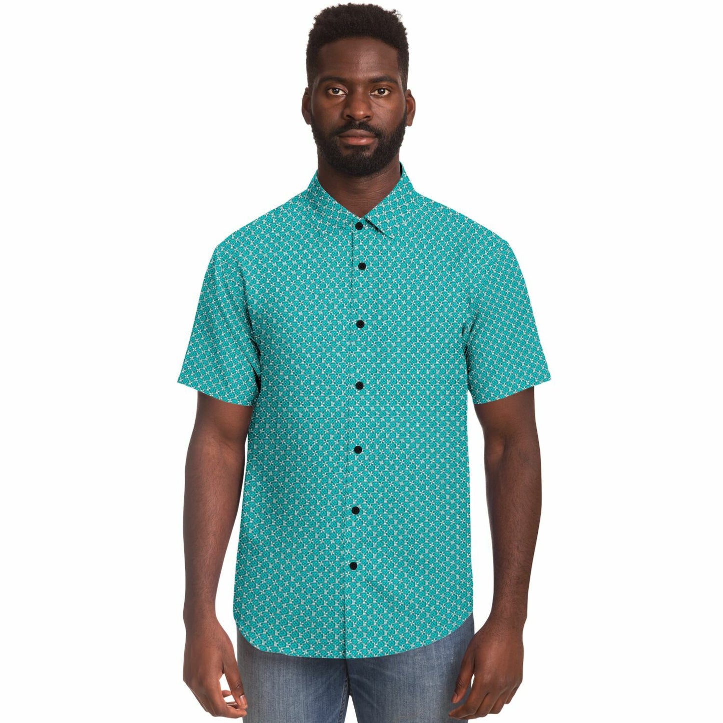 Seamless Minimalist Pattern Short Sleeve Button Down Shirt - AOP