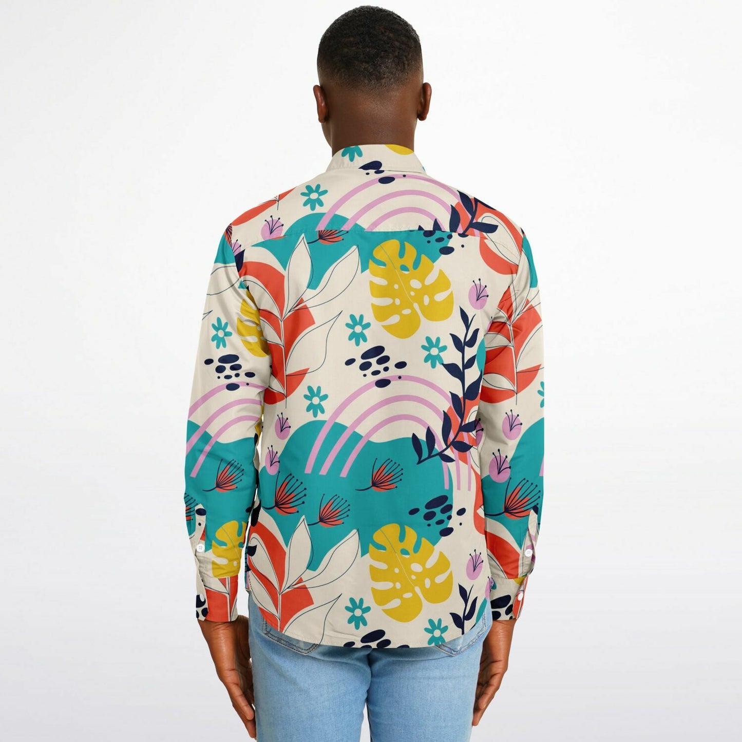 Floral Painting Long Sleeve Button Down Shirt - AOP
