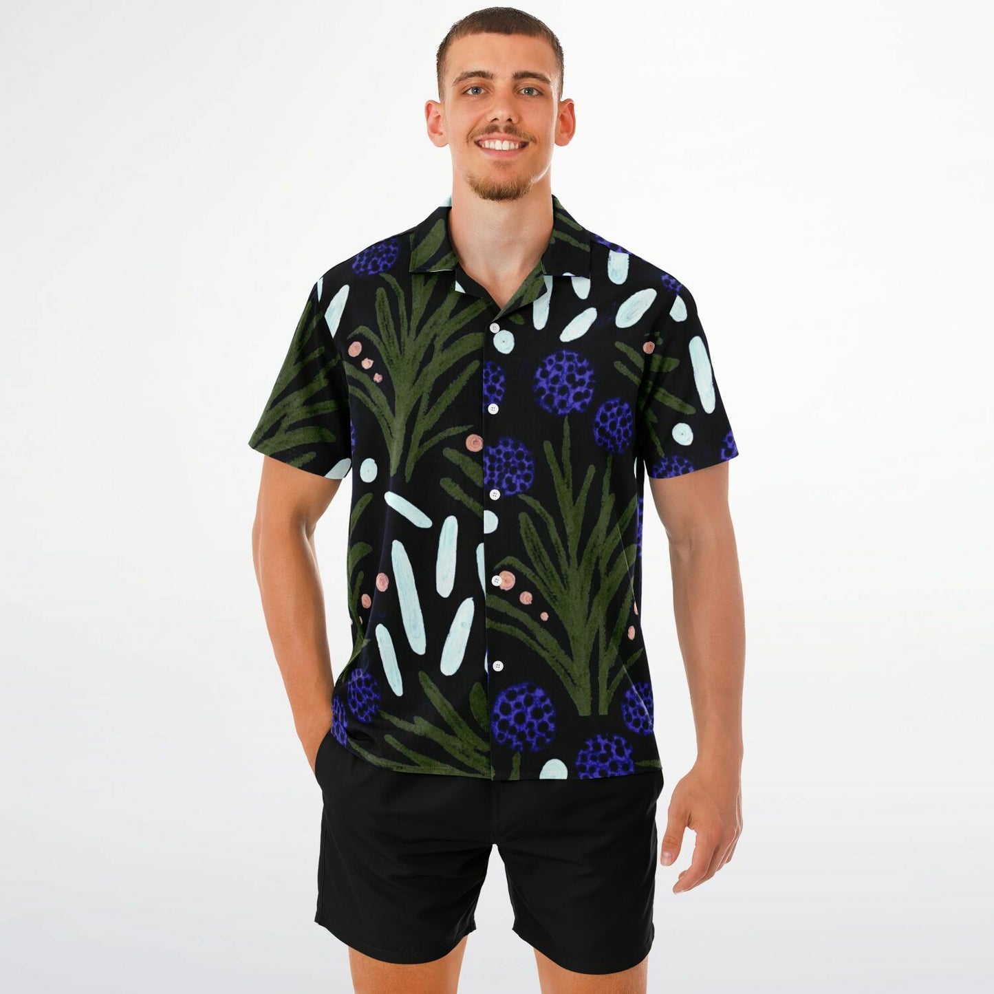 Floral Pattern Spread Collar Short Sleeve Shirt