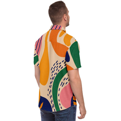 Abstract Artwork Short Sleeve Button Down Shirt - AOP