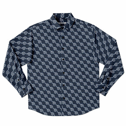 Linen Texture Print Long Sleeve Button Down Shirt - AOP