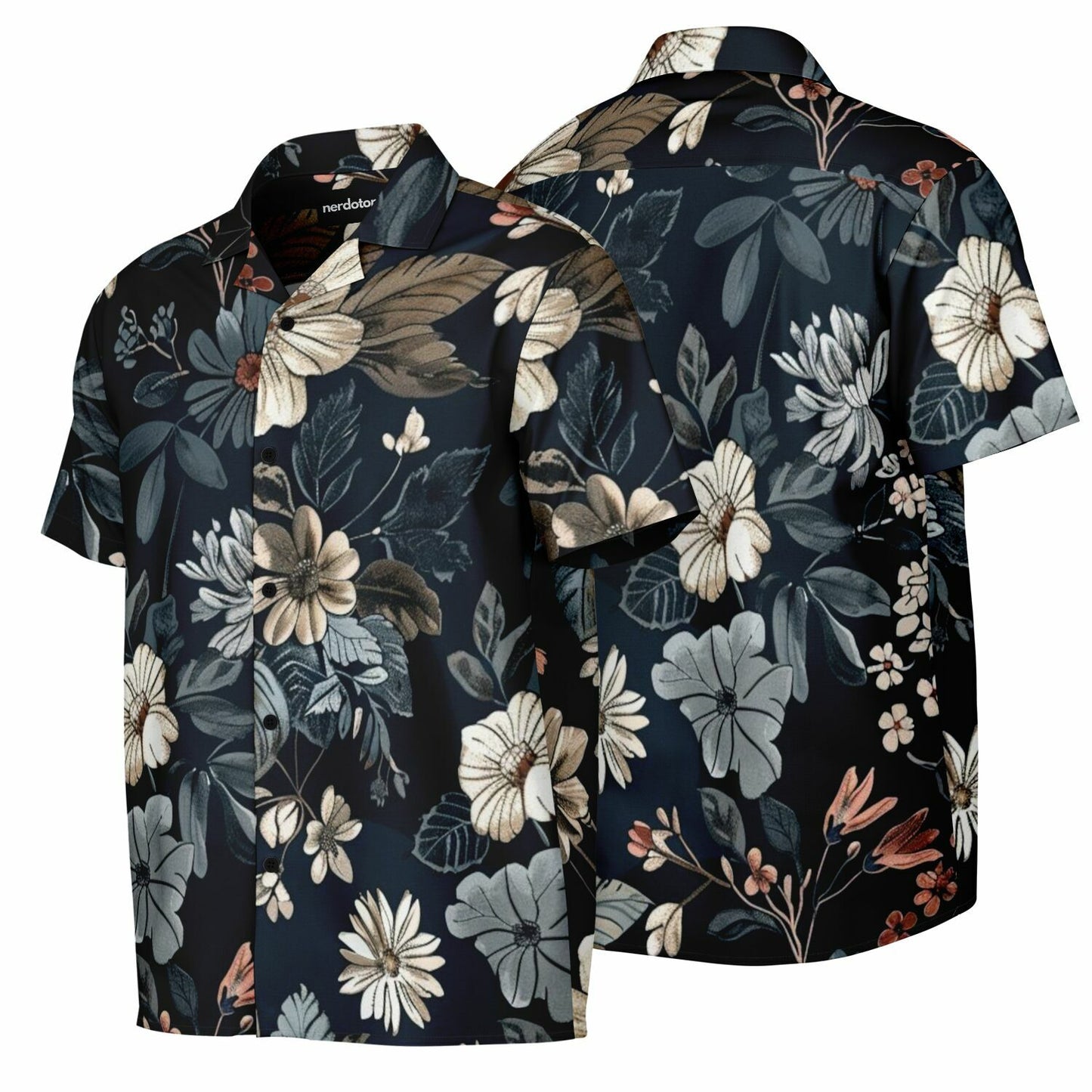 Floral Navy Spread Collar Short Sleeve Shirt