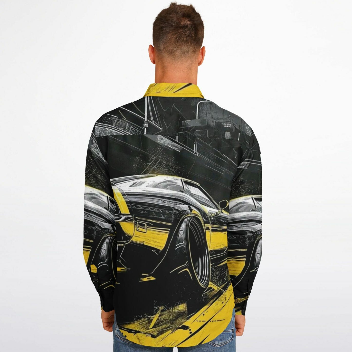 American Muscle Illustration Long Sleeve Button Down Shirt - AOP