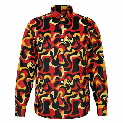 Orange Yellow Abstract Pattern Long Sleeve Button Down Shirt - AOP