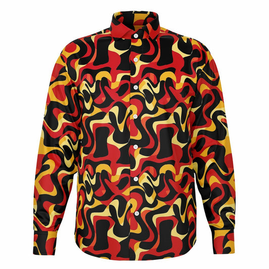 Orange Yellow Abstract Pattern Long Sleeve Button Down Shirt - AOP