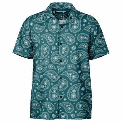 Paisley Pattern Spread Collar Short Sleeve Shirt