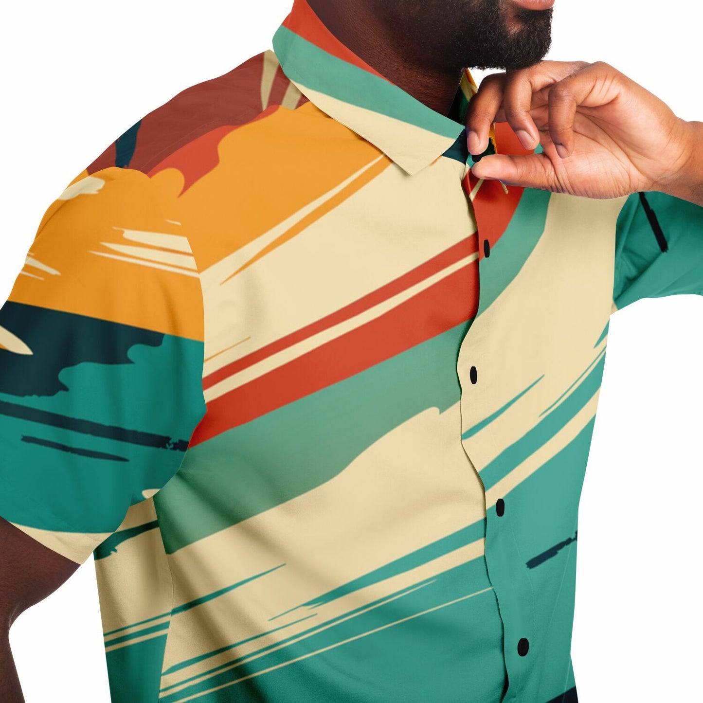 Abstract Grunge Paintstrokes Short Sleeve Button Down Shirt - AOP