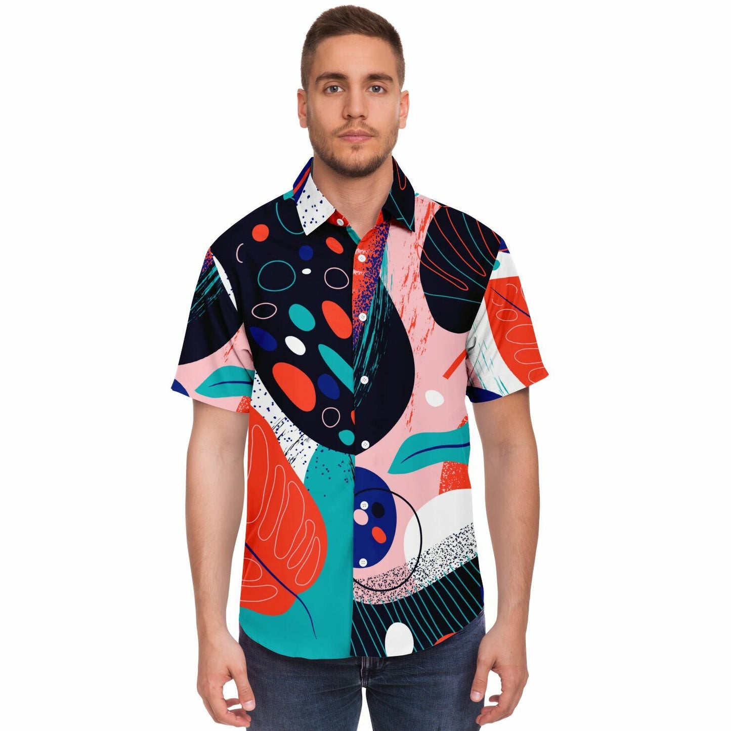 Abstract Leaves Painting Short Sleeve Button Down Shirt - AOP
