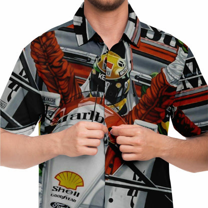 F1 Win Poster Short Sleeve Button Down Shirt - AOP