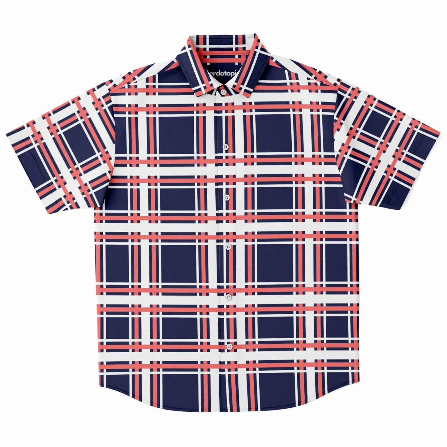 Purple Patterned Short Sleeve Button Down Shirt - AOP