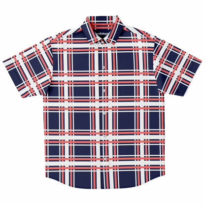 Purple Patterned Short Sleeve Button Down Shirt - AOP