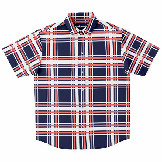 Purple Patterned Short Sleeve Button Down Shirt - AOP