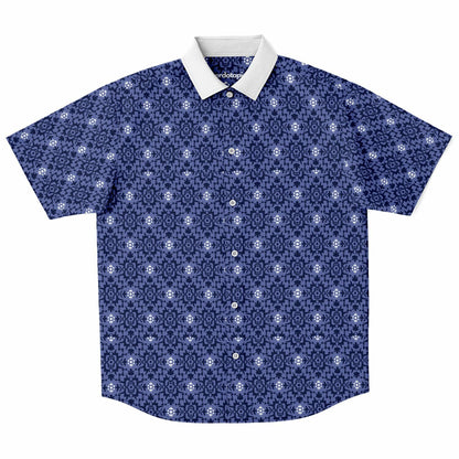 Purple Floral Seamless Pattern Short Sleeve Button Down Shirt - AOP