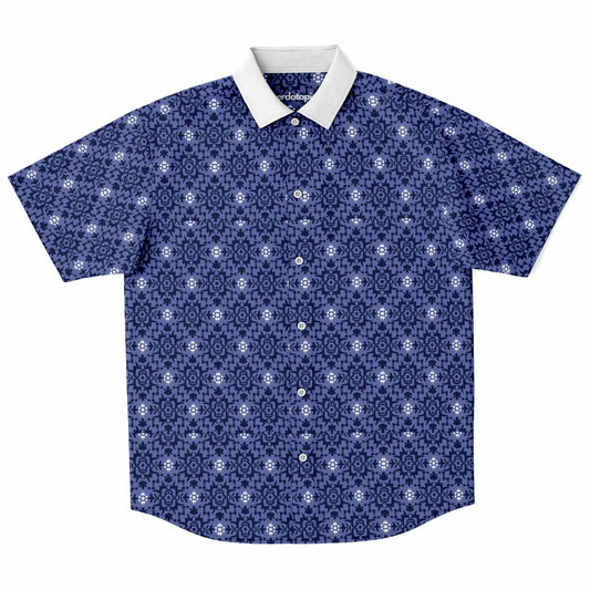 Purple Floral Seamless Pattern Short Sleeve Button Down Shirt - AOP