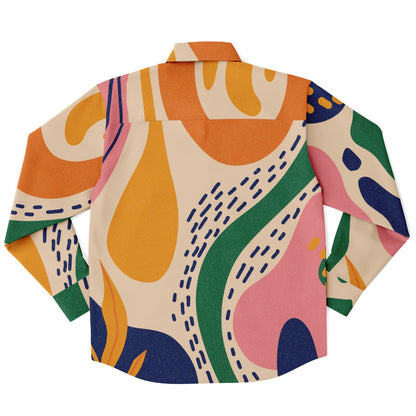 Abstract Artwork Long Sleeve Button Down Shirt - AOP