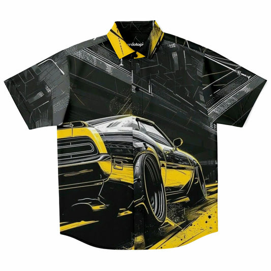 American Muscle Illustration Short Sleeve Button Down Shirt - AOP