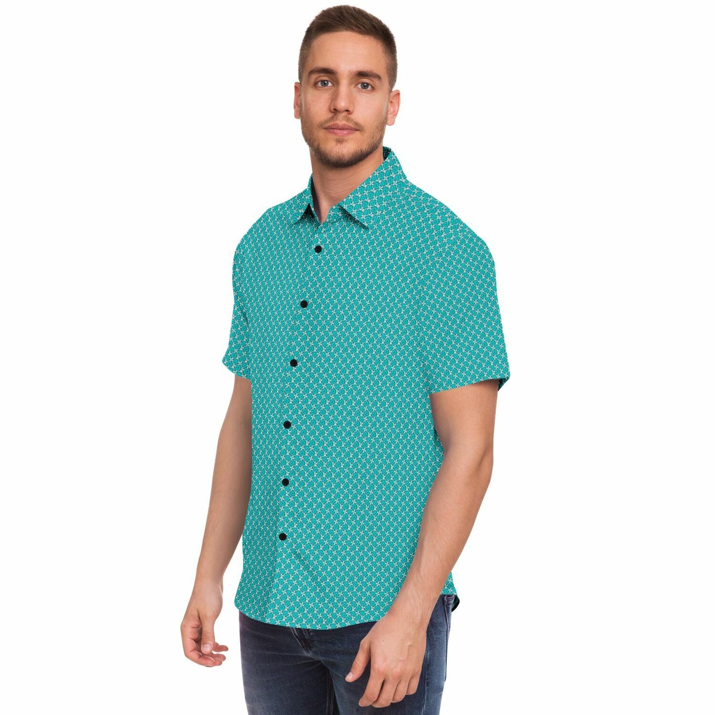 Seamless Minimalist Pattern Short Sleeve Button Down Shirt - AOP