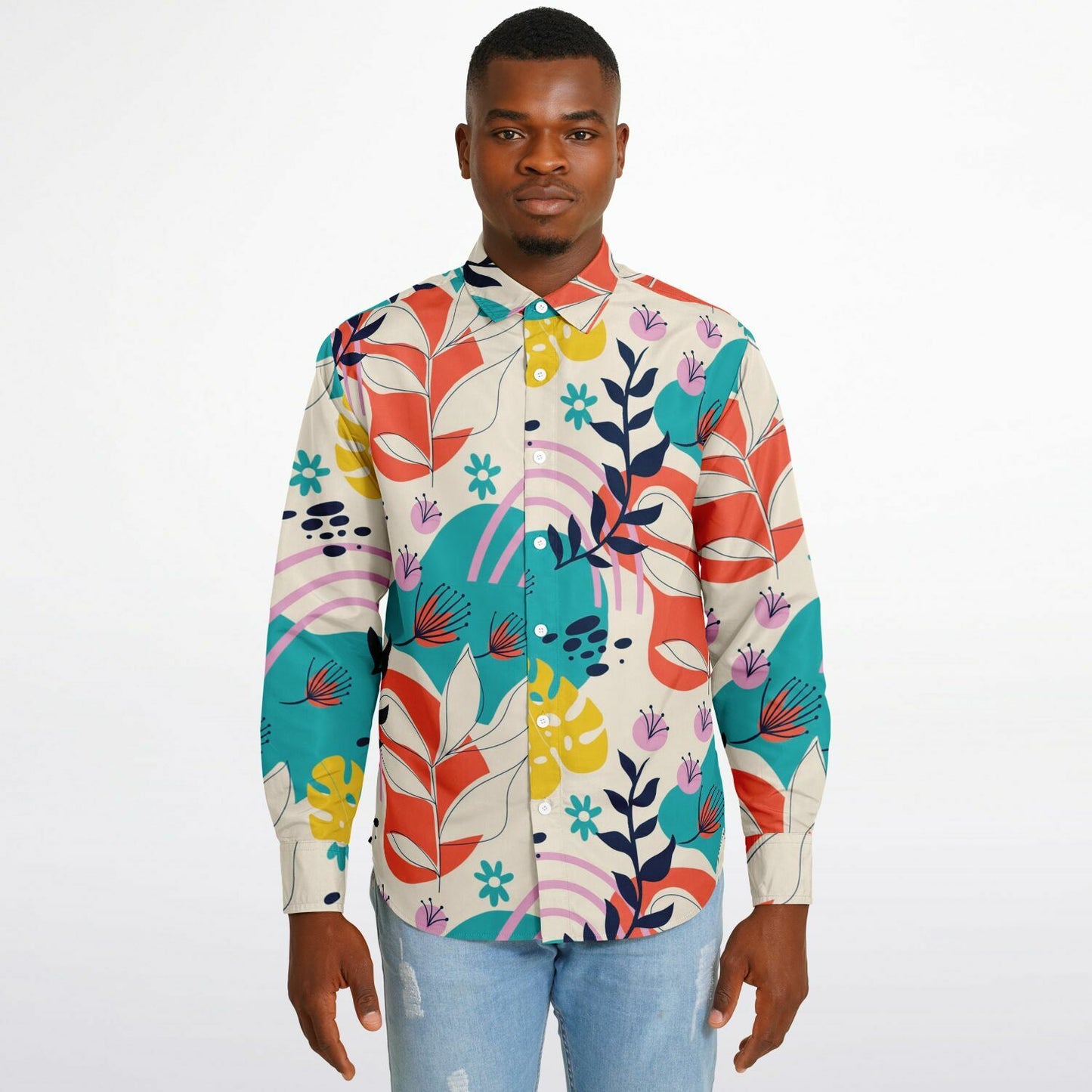 Floral Painting Long Sleeve Button Down Shirt - AOP