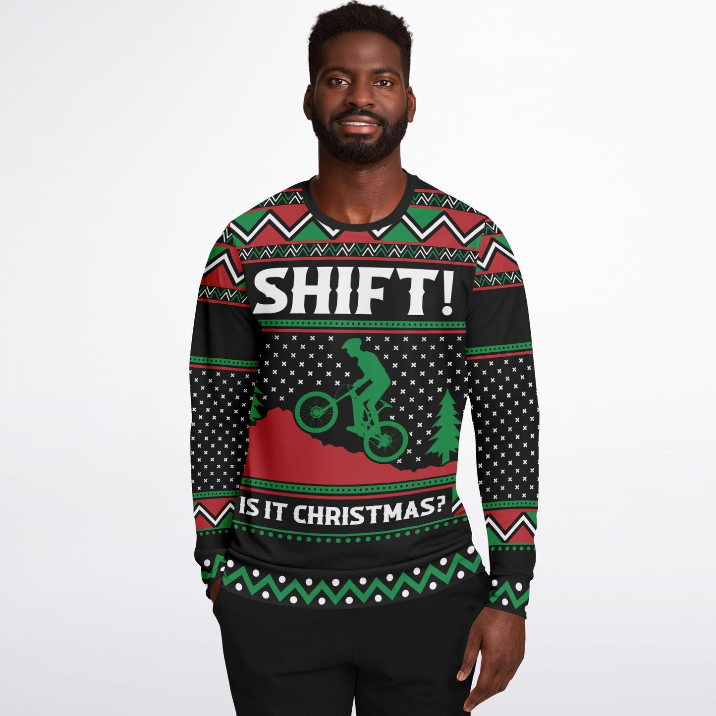 Shift Is it Christmas Funny Mountain Biker Printed Sweatshirt