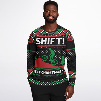 Shift Is it Christmas Funny Mountain Biker Printed Sweatshirt