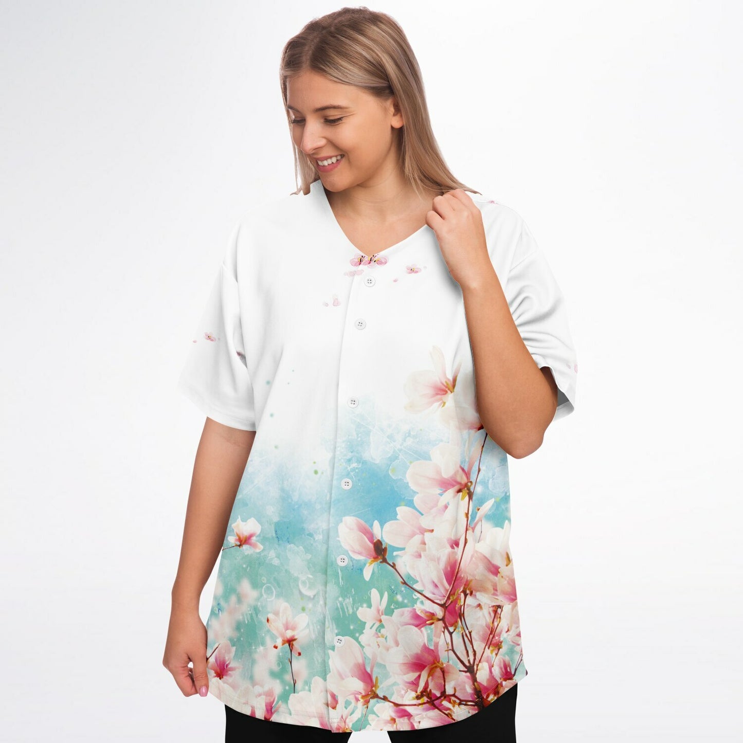 "I Know" Light Floral Pattern Baseball Jersey - AOP