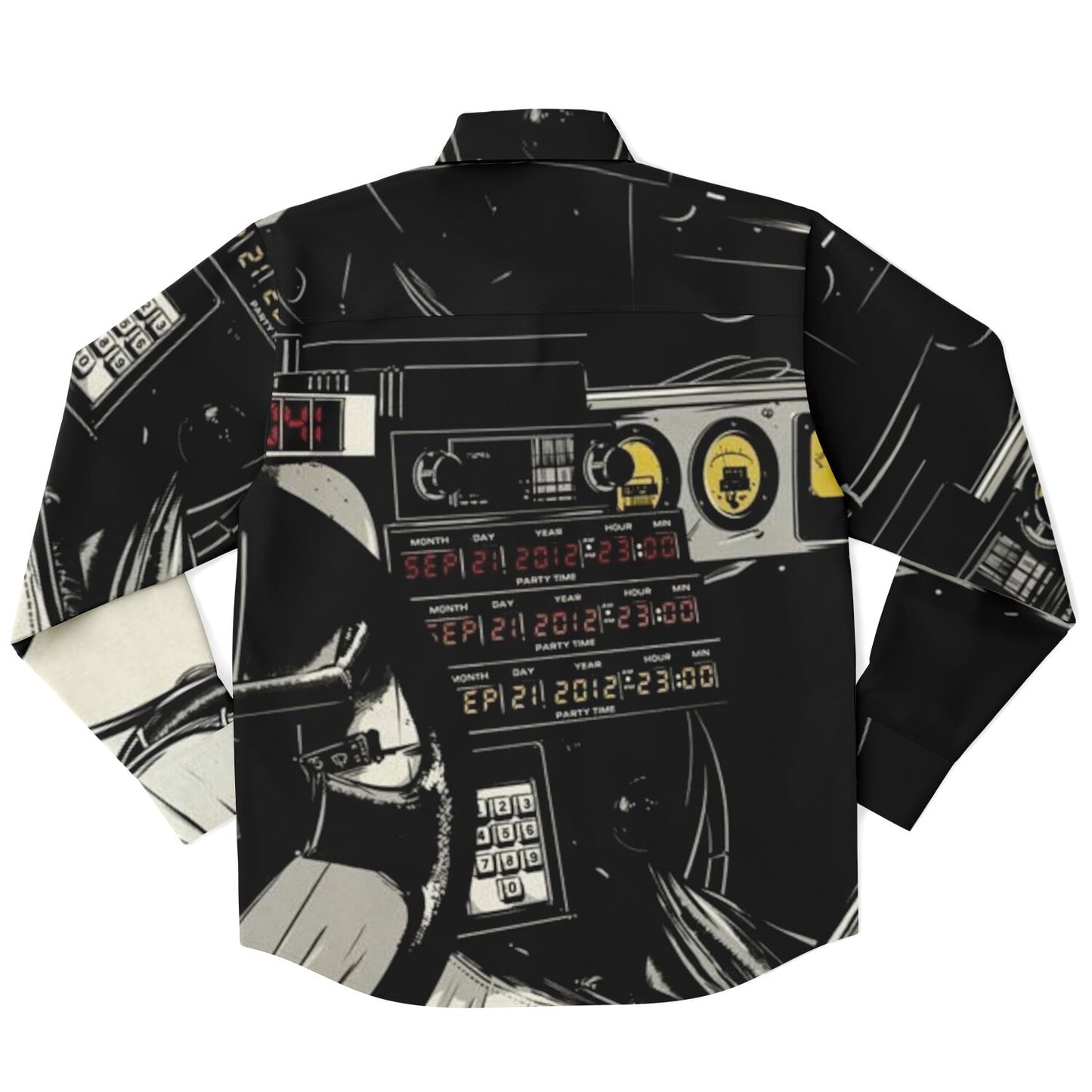 Delorean Time Machine Illustration Long Sleeve Button Down Shirt - AOP