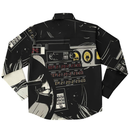 Delorean Time Machine Illustration Long Sleeve Button Down Shirt - AOP