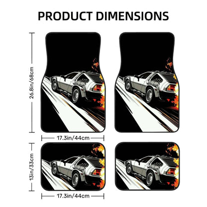 Time Machine Delorean Illustration Automotive Floor Mats