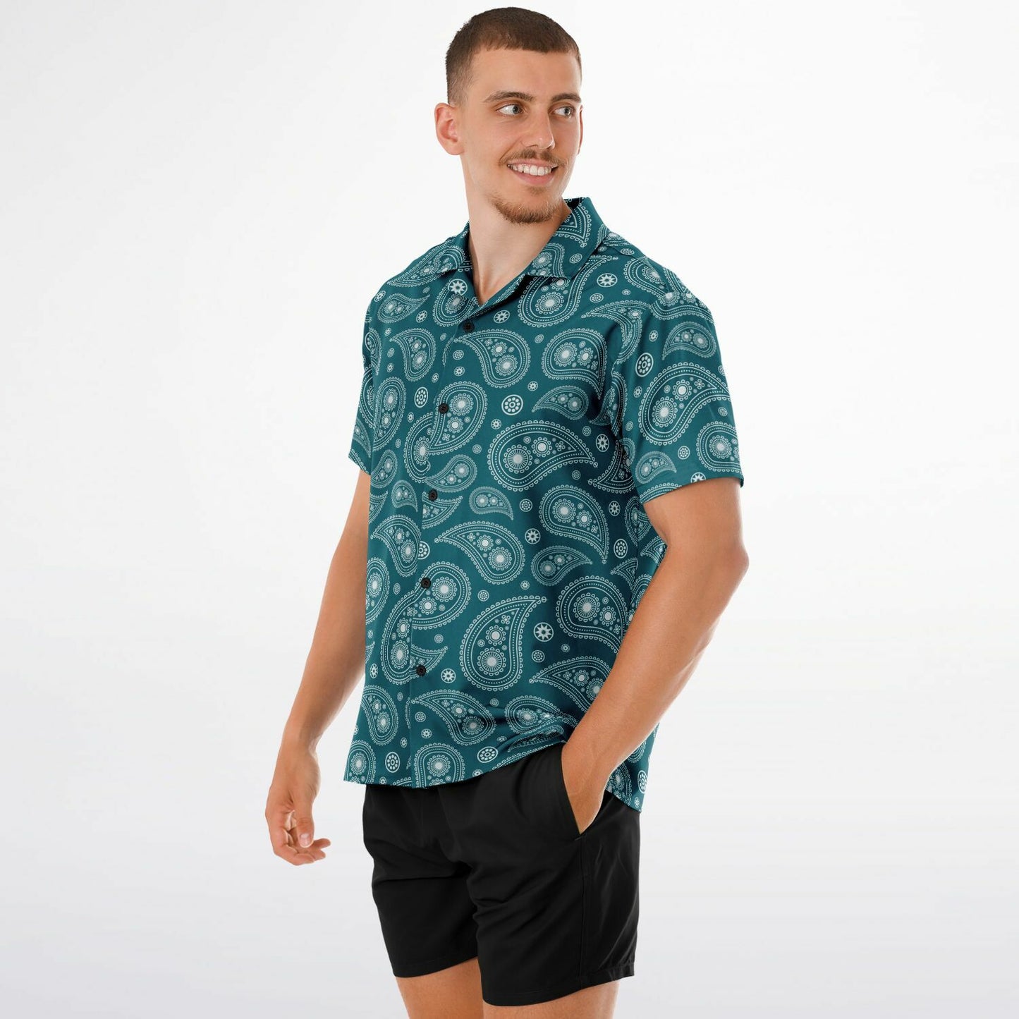 Paisley Pattern Spread Collar Short Sleeve Shirt