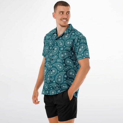 Paisley Pattern Spread Collar Short Sleeve Shirt