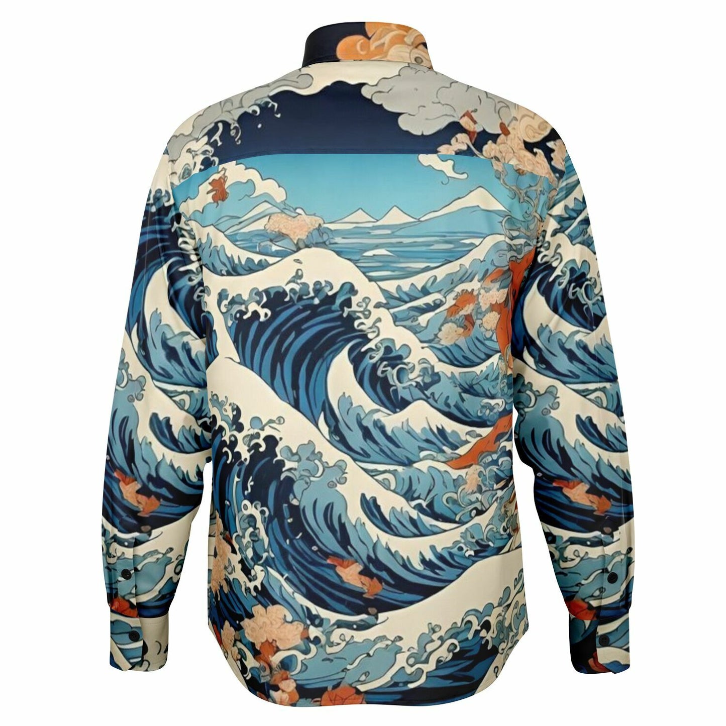 The Great Japanese Wave Artwork Long Sleeve Button Down Shirt - AOP
